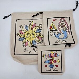 Brighton TC Drawstring Bags Set 3 Sunny Days Wet Stuff Water Fun Canvas